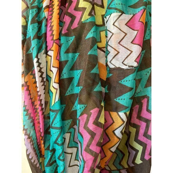 Bold Pink, Orange, Yellow, Teal & Brown Infinity Scarf 33"‎ x 35"  Lightweight - Picture 3 of 4